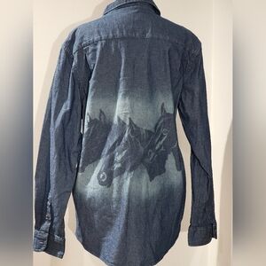 Handcrafted Art Horse On Button Down Shirt. Made By The Wings Program Of Maine.